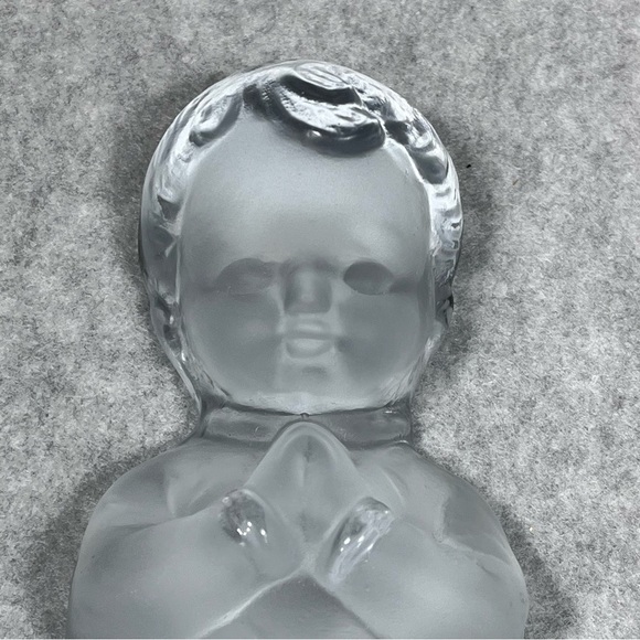 VTG Viking Glass Hand Made Praying Boy Girl 6" Frosted Crystal Bookends Figurine - Picture 3 of 13